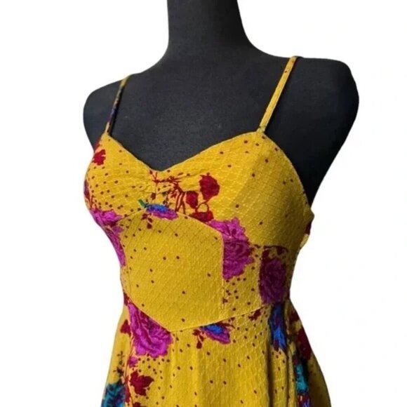 FREE PEOPLE Never Be Mine Floral Cute Yellow mini  Slip Dress in size XS - Picture 2 of 11
